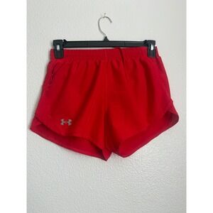 Under Armour Fly By Running Shorts Red Womens Small Mesh Panels Zipper Pocket